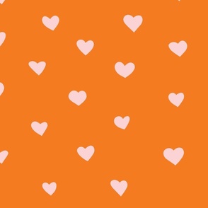 Heart Doodles V1 - Fun Joyful Bright Orange with Pink Red Hearts for Kids Decor - Large