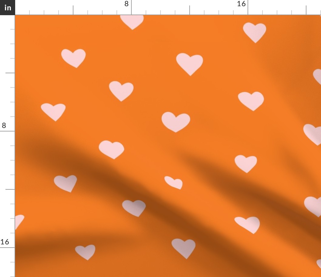 Heart Doodles V1 - Fun Joyful Bright Orange with Pink Red Hearts for Kids Decor - Large