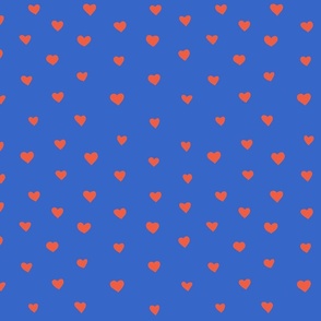 Heart Doodles V2 - Fun Joyful Bright Blue with Red Orange Hearts for Kids Decor - Medium