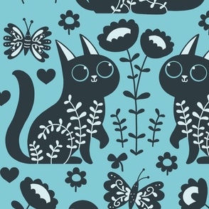 cats garden Pantone Mega Matter blue large scale