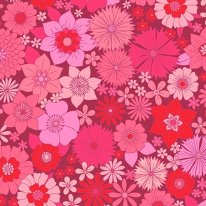 retro vintage floral jumbo wallpaper pink red by Pippa Shaw