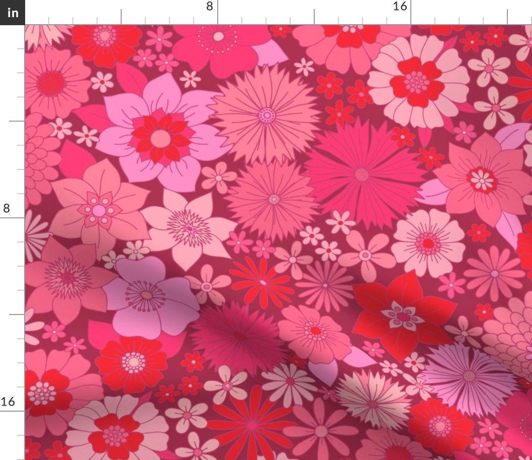 retro vintage floral jumbo wallpaper pink red by Pippa Shaw