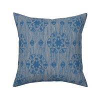 floral ikat blue and grey