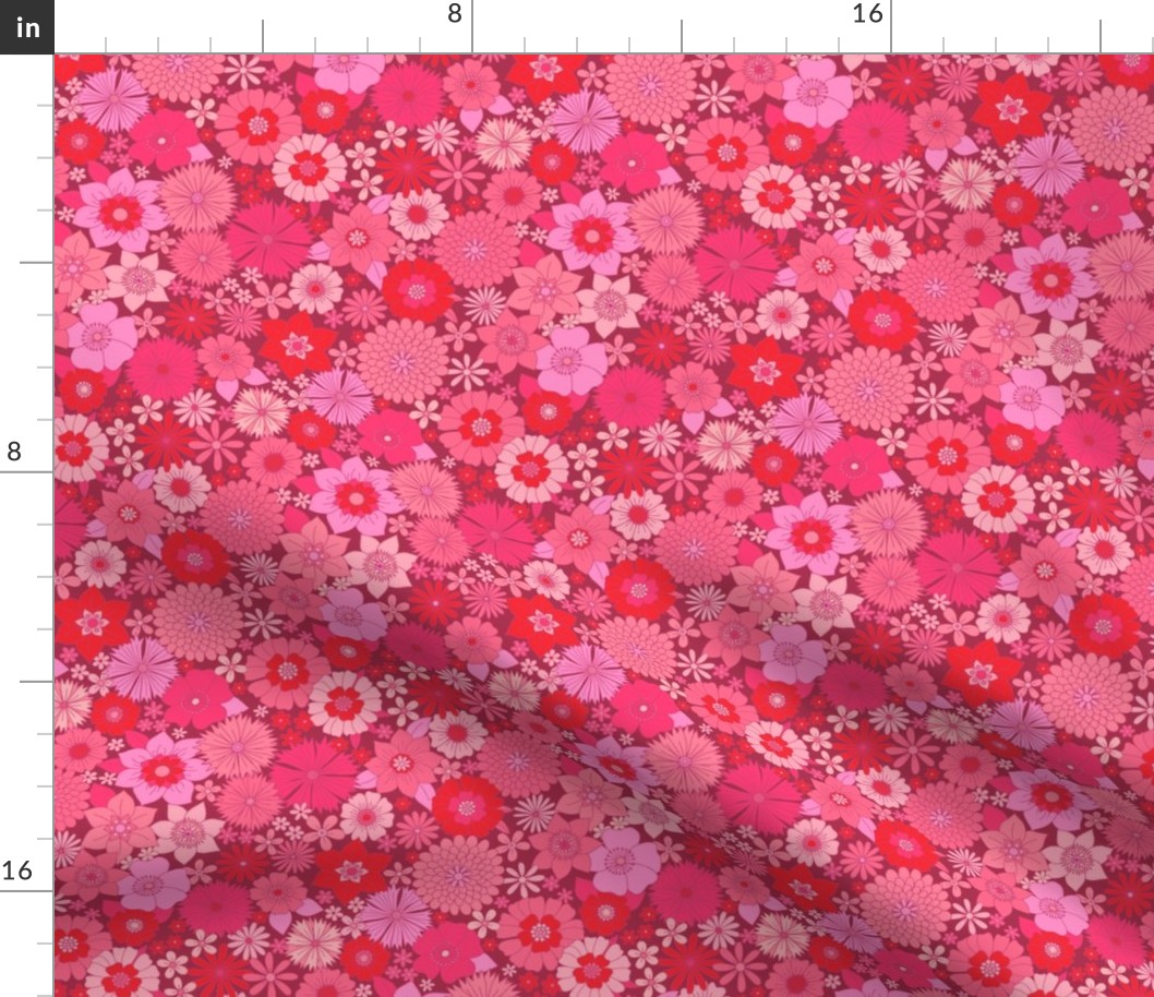 retro vintage floral medium scale pink red by Pippa Shaw