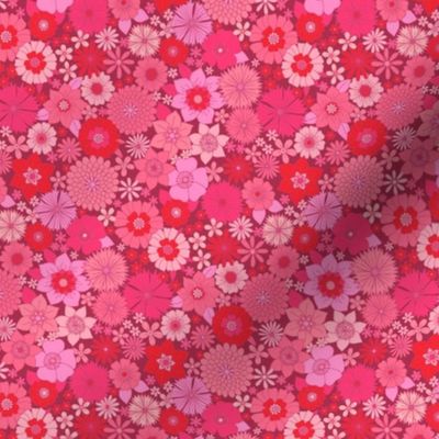retro vintage floral small scale pink red by Pippa Shaw