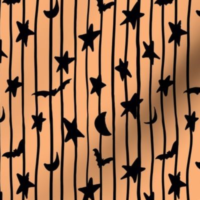 Halloween dream stars moon and bats and stripes orange and black