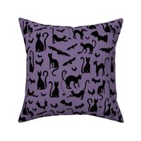 Black Cats and Bats Halloween Friends on Dusk Purple