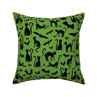 Black Cats and Bats Halloween Friends on Slime Green