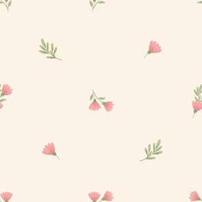Pink Flowers - Beige