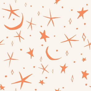 Celestial moon and stars orange and cream 