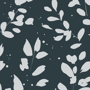 Leaves and Shade Navy Blue - Large Scale Botanical Leaf Fabric and Wallpaper 