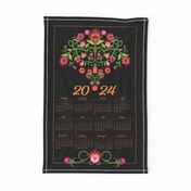 Polish Folk Art Floral-Wycinanki-on Black-2024 Calendar