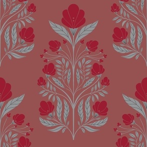 floral art nouveau wallpaper red grey gray Marsala Chili Pepper