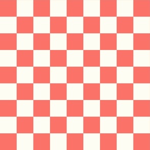 modern geometric checker checkerboard retro red white  Coral Natural