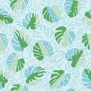 Layered Monstera design in calming green and blue tones // Med