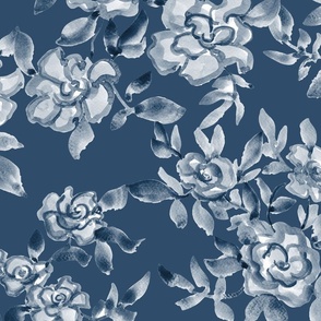 (x-large) Summer Night Roses in navy monochrome