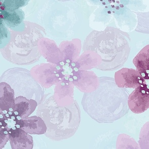 'Cool Blue Watercolor Flowers' Colorful & Calm Tween Spirit Print