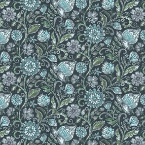 Block Print Cool Floral // Small