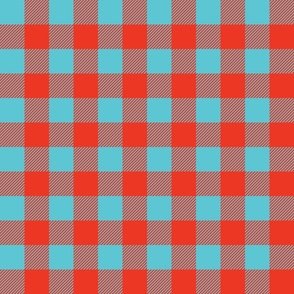 Buffalo Plaid red & turquoise - fabric repeats 3 x3", wallpaper every 12"