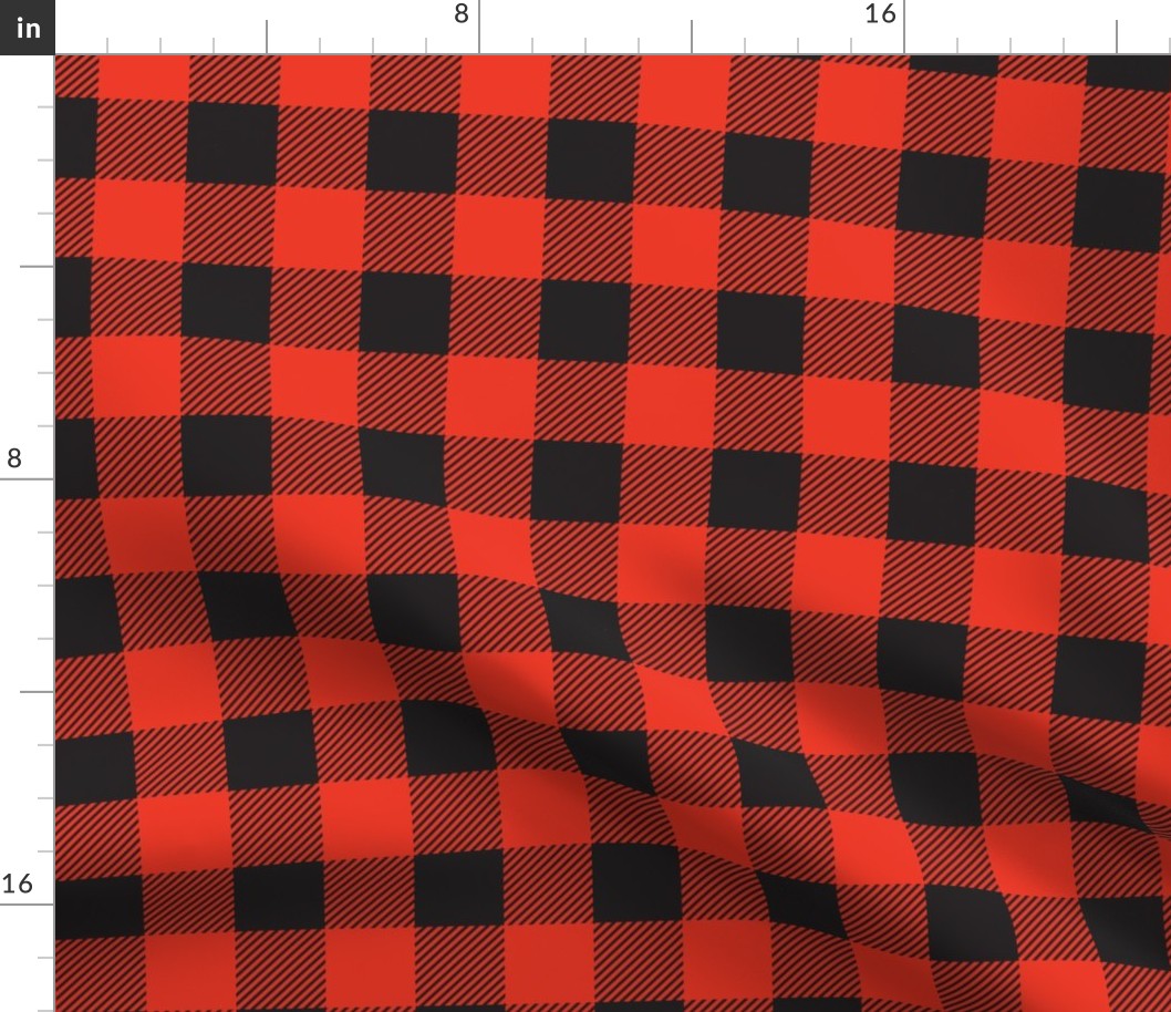 Buffalo Plaid black & red - fabric repeats 3 x3", wallpaper every 12"