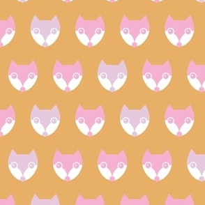 Retro little fall fox in rows pink blush on ochre yellow