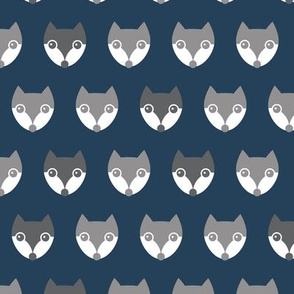Retro little fall fox in rows gray on navy blue night