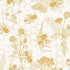 Small Scale - Honey Bees & Plants in Yellow Gold
