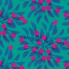 Fluffy Pink Flowers on Teal - Large - Dainty Flowers Collection