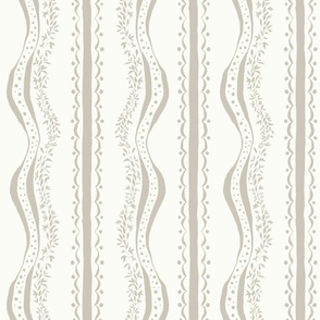 Medium - Vintage Cottagecore Farmhouse with vertical botanical stripes - taupe and off white