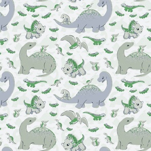 Dino Garden // Little baby Cute Dinosaurs in pastel Green and Grays // winter // small  scale