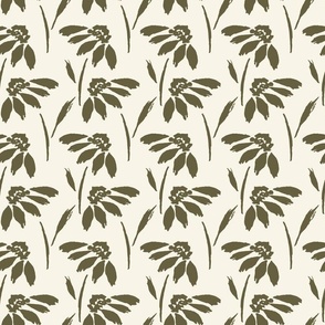 Medium // Wynona: Coneflowers, Echinacea Daisy Wildflower - Cream & Olive Green