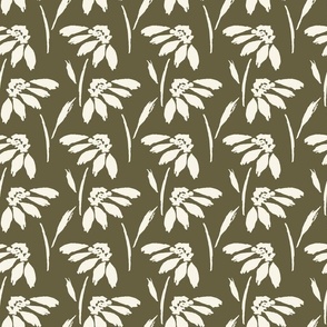 Medium // Wynona: Coneflowers, Echinacea Daisy Wildflower - Olive Green