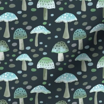 Pantone Mega Matter aqua blue and green  mushrooms on dark background Small