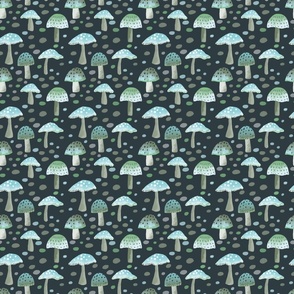 Pantone Mega Matter aqua blue and green  mushrooms on dark background Small