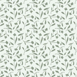 Tossed olive green flower silhouettes on cream background