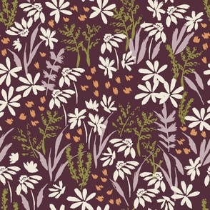 Jumbo // Wildflowers: Hand-painted Flowers, Coneflower, Daisy, Vine - Dark Purple