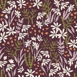 Small // Wildflowers: Hand-painted Flowers, Coneflower, Daisy, Vine - Dark Purple