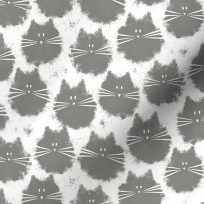 small scale cat - fluffer cat pewter - cute fluffy cats - cat fabric