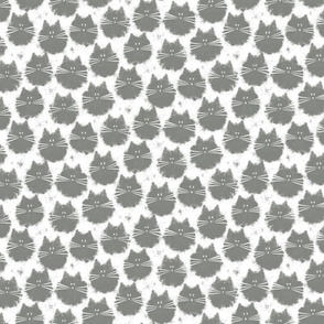 small scale cat - fluffer cat pewter - cute fluffy cats - cat fabric