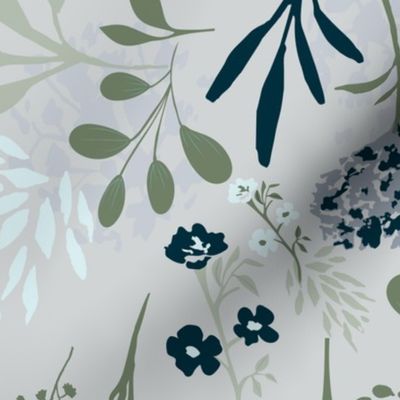 wildflower blossoms and leaves neutrals and navy blue-01