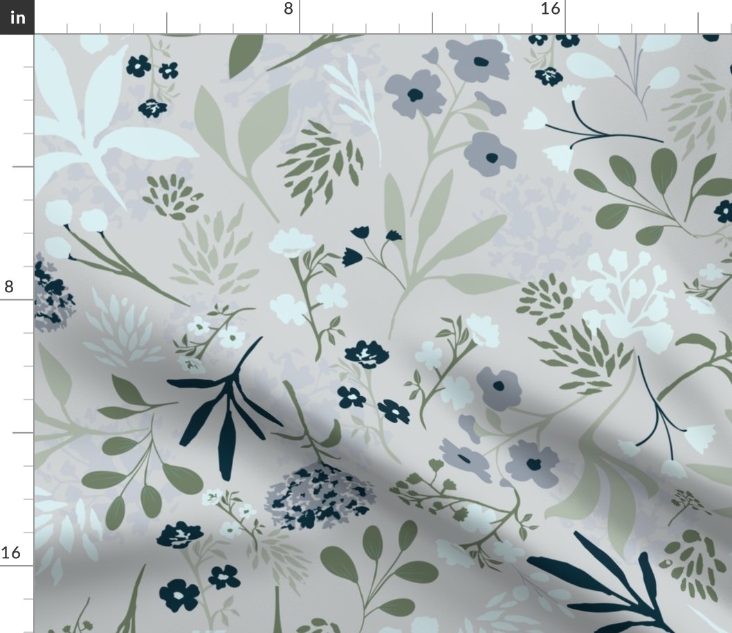wildflower blossoms and leaves neutrals and navy blue-01