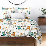 Cozy Cats' Den - w/ Custom Orange and Teal on White