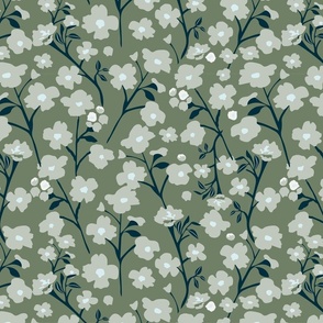 tiny beige flowers green background-01