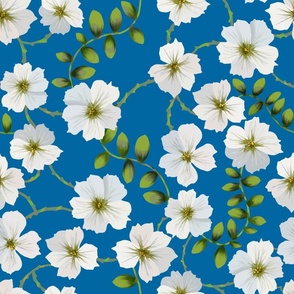 [Large] White Spring Flower on deep blue