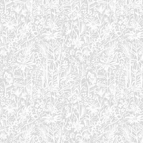 (MEDIUM) Field of Wild Flowers in white on light grey