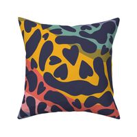  Purple Cheetah Heart Animal Print on Curvy Rainbow Stripes - Large 24x24