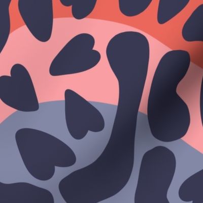  Purple Cheetah Heart Animal Print on Curvy Rainbow Stripes - Large 24x24