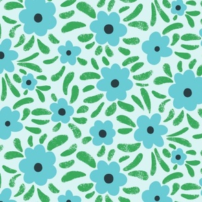 Half Drop Mega Matter Tropical Flowers in Blue and Green