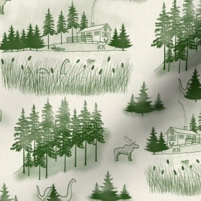 (M) Loch Ness Sighting Toile // Green on Cream 