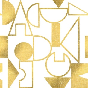 Painted Chunky Bauhaus Shapes in gold on white